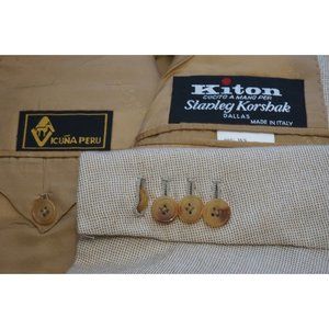 Kiton Vicuna Blend Beige Woven Plaid Sport Coat Jacket Sz 46R Made in Italy